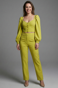 Women’s Two Piece Set with Puff Sleeve Top and Flared Trousers