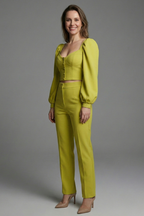 Women’s Two Piece Set with Puff Sleeve Top and Flared Trousers