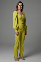 Women’s Two Piece Set with Puff Sleeve Top and Flared Trousers
