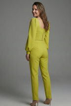Women’s Two Piece Set with Puff Sleeve Top and Flared Trousers