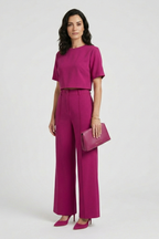 Women’s Two Piece Set with Short Sleeve Top and Wide Leg Trousers