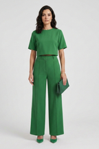 Women’s Two Piece Set with Short Sleeve Top and Wide Leg Trousers