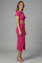 Women’s Two Piece Set with Sleeveless Top and Midi Skirt