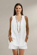 Women’s Two Piece Set with Sleeveless Tunic and Shorts