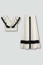 Women’s Two Piece Set with V-Neck Top and Midi Skirt