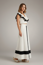 Women’s Two Piece Set with V-Neck Top and Midi Skirt