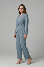 Women’s Two Piece Set with Wrap Top and Cropped Trousers