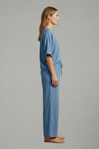 Women’s Two Piece Trousers Set with V Neck and Wide Leg