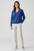 Women’s V-Neck Sweater with Dropped Shoulders and Buttoned Cuffs