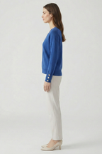 Women’s V-Neck Sweater with Dropped Shoulders and Buttoned Cuffs