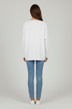 Women’s V-Neck Sweater with Dropped Shoulders and Straight Hem