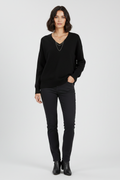 Women’s V-Neck Sweater with Long Sleeves and Pullover Design