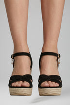 Women's Wedge Sandals with Buckle Strap and Cushioned Footbed