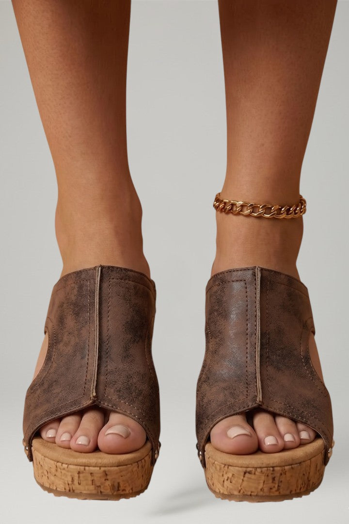 Women's Wedge Sandals with Studded Straps and Cushioned Insole