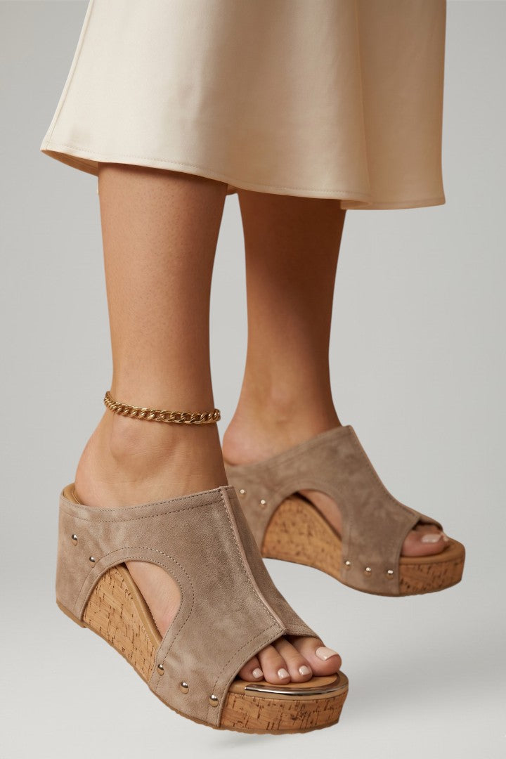 Women's Wedge Sandals with Studded Straps and Cushioned Insole
