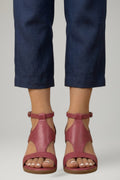 Women's Wedge Sandals with T Strap and Cushioned Footbed