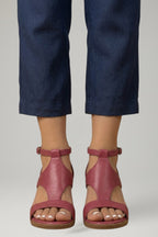 Women's Wedge Sandals with T Strap and Cushioned Footbed