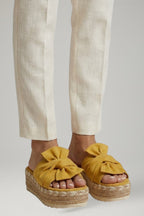 Women's Wedge Sandals with Woven Heel and Bow Detail