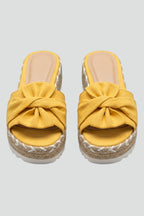 Women's Wedge Sandals with Woven Heel and Bow Detail