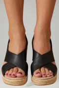 Women's Wedge Sandals with Woven Sole and Ankle Strap