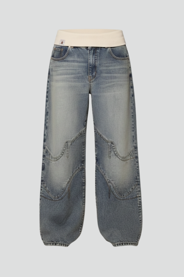 Moderne Wide-Leg Jeans til Kvinder i Denim med Elastisk Talje, Blå — Main Image