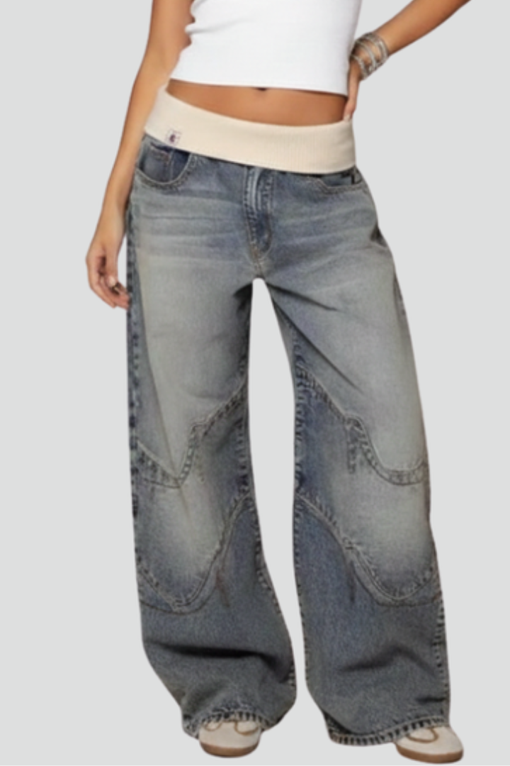 Moderne Wide-Leg Jeans til Kvinder i Denim med Elastisk Talje, Blå — Image 2