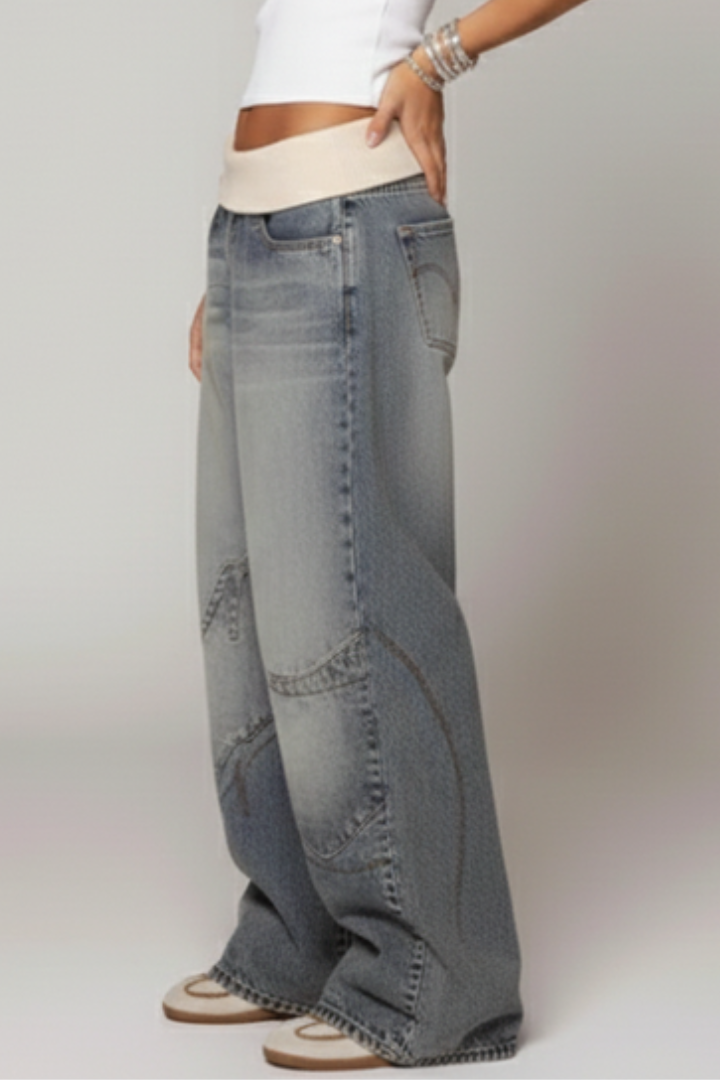 Moderne Wide-Leg Jeans til Kvinder i Denim med Elastisk Talje, Blå — Image 4