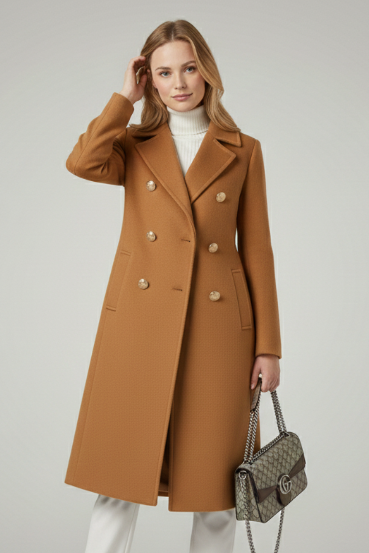 Eksklusiv Rød Uldfrakke til Kvinder med Guldknapper, Størrelse M — Image 5