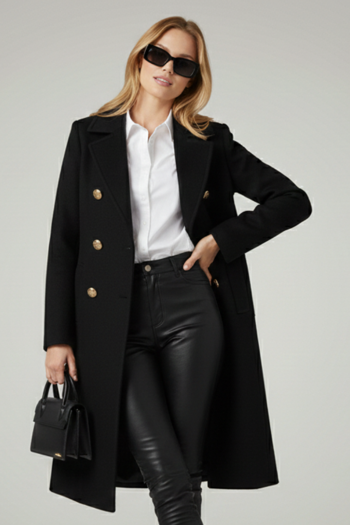 Eksklusiv Rød Uldfrakke til Kvinder med Guldknapper, Størrelse M — Image 8