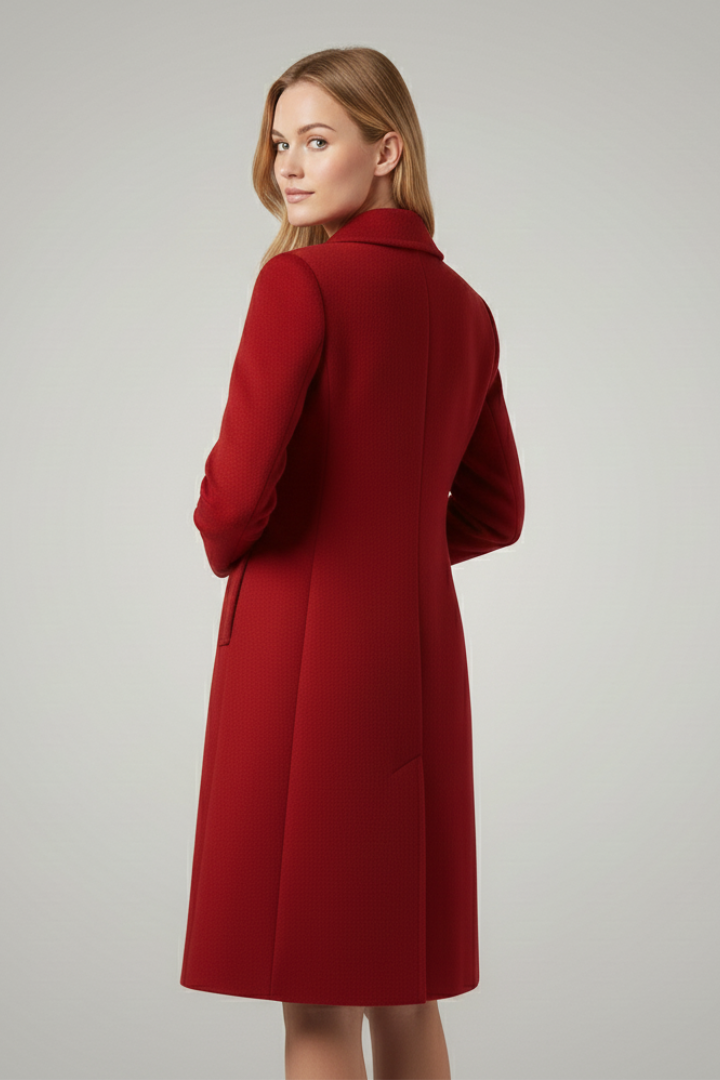 Eksklusiv Rød Uldfrakke til Kvinder med Guldknapper, Størrelse M — Image 3