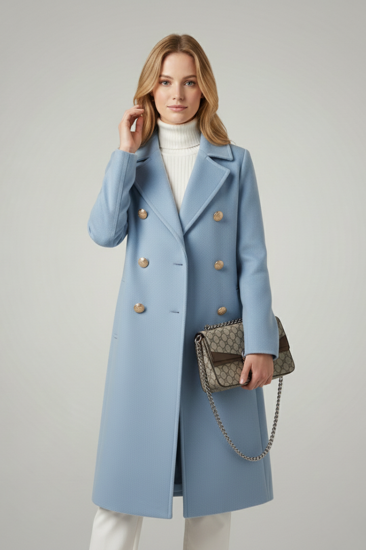 Eksklusiv Rød Uldfrakke til Kvinder med Guldknapper, Størrelse M — Image 7