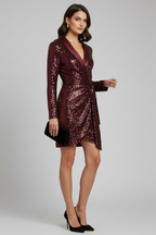 Women’s Wrap Dress with Sequin Surface and Draped Design