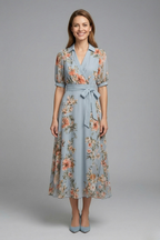 Women’s Wrap Dress with V-Neck and Waist Tie