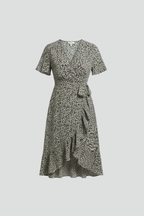 Women’s Wrap Dress with V-Neckline and Short Sleeves