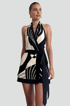 Women’s Wrap Mini Dress with Halter Neck and Tie Waist