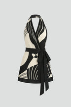 Women’s Wrap Mini Dress with Halter Neck and Tie Waist
