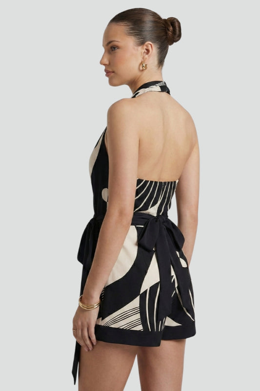 Women’s Wrap Mini Dress with Halter Neck and Tie Waist