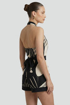 Women’s Wrap Mini Dress with Halter Neck and Tie Waist