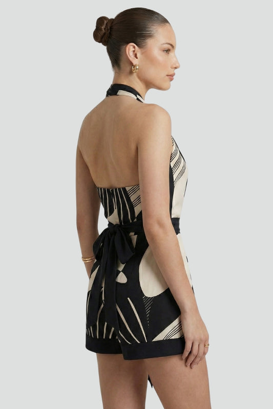 Women’s Wrap Mini Dress with Halter Neck and Tie Waist