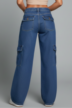 Women’s Cargo Trousers with Pockets and Woven Surface