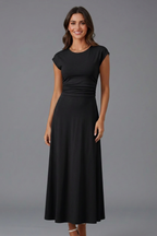 Women’s midi dress with high waist and cap sleeves