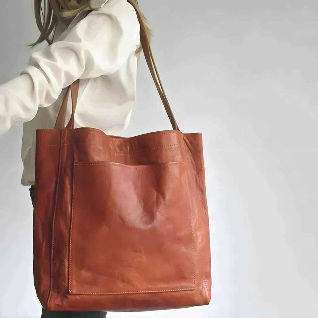 Elegant Læder Shopper Taske til Kvinder Stor Brun Skuldertaske i Ægte Læder — Image 2