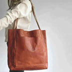 Elegant Læder Shopper Taske til Kvinder Stor Brun Skuldertaske i Ægte Læder — Image 2