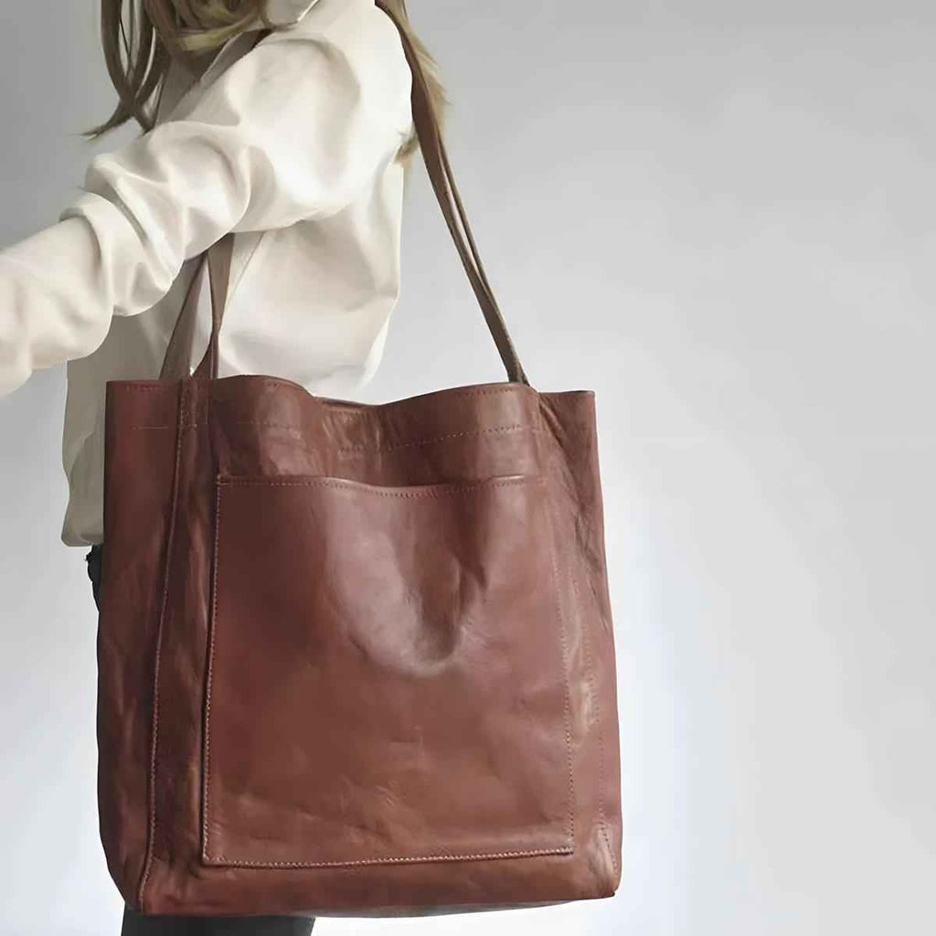 Elegant Læder Shopper Taske til Kvinder Stor Brun Skuldertaske i Ægte Læder — Image 3