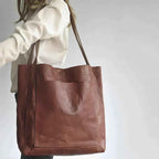 Elegant Læder Shopper Taske til Kvinder Stor Brun Skuldertaske i Ægte Læder — Image 3