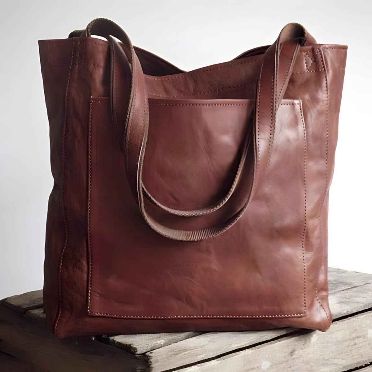 Elegant Læder Shopper Taske til Kvinder Stor Brun Skuldertaske i Ægte Læder — Image 4