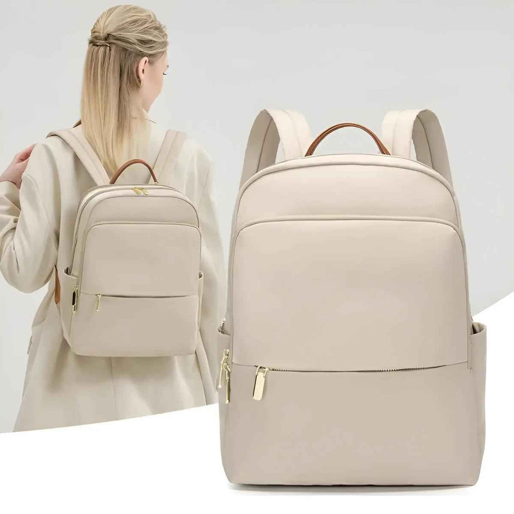 Elegant Kvinders Rygsæk Vandafvisende Nylon Laptop Taske Beige — Image 3