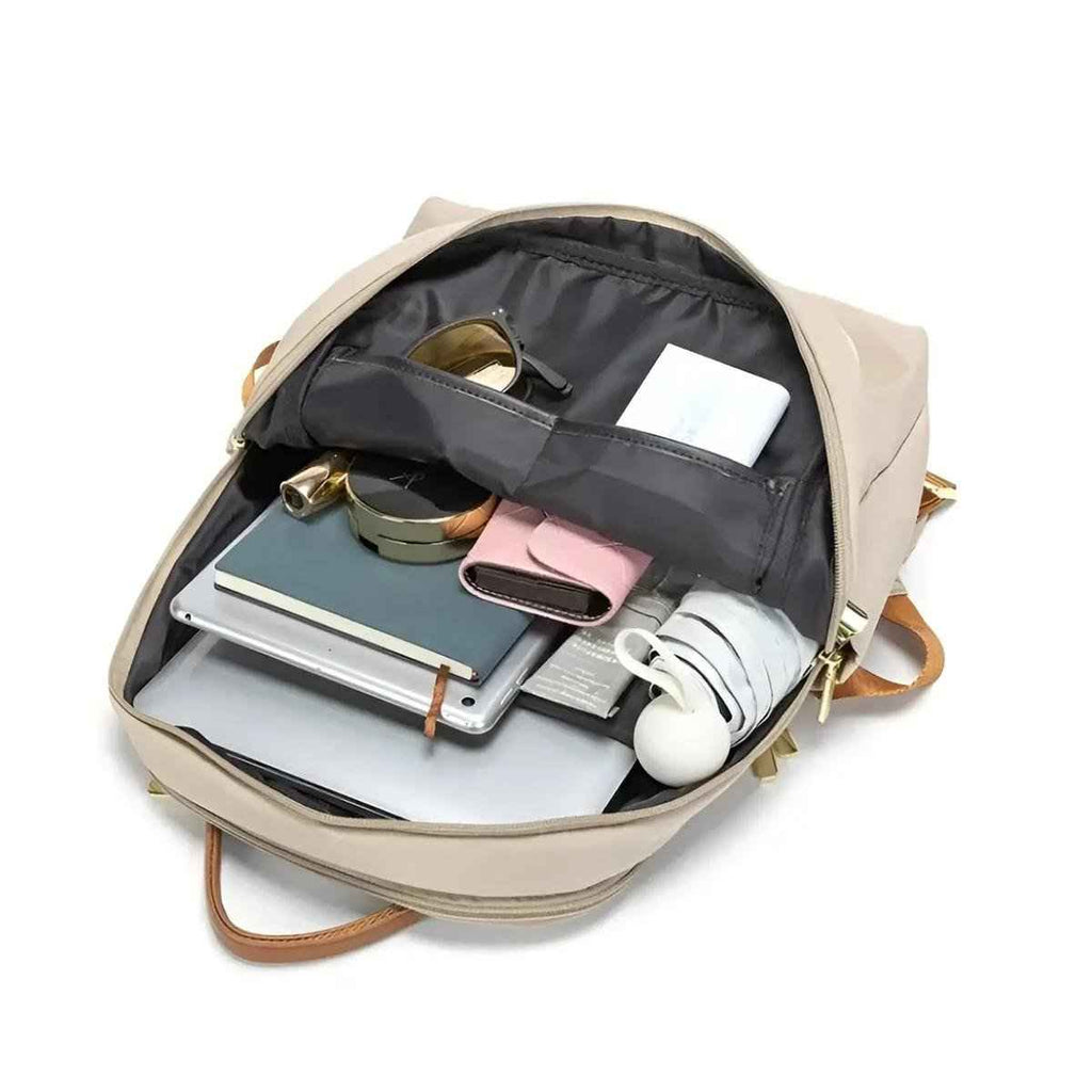 Elegant Kvinders Rygsæk Vandafvisende Nylon Laptop Taske Beige — Image 6