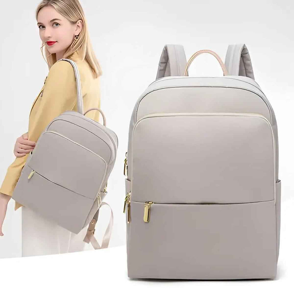 Elegant Kvinders Rygsæk Vandafvisende Nylon Laptop Taske Beige — Image 8