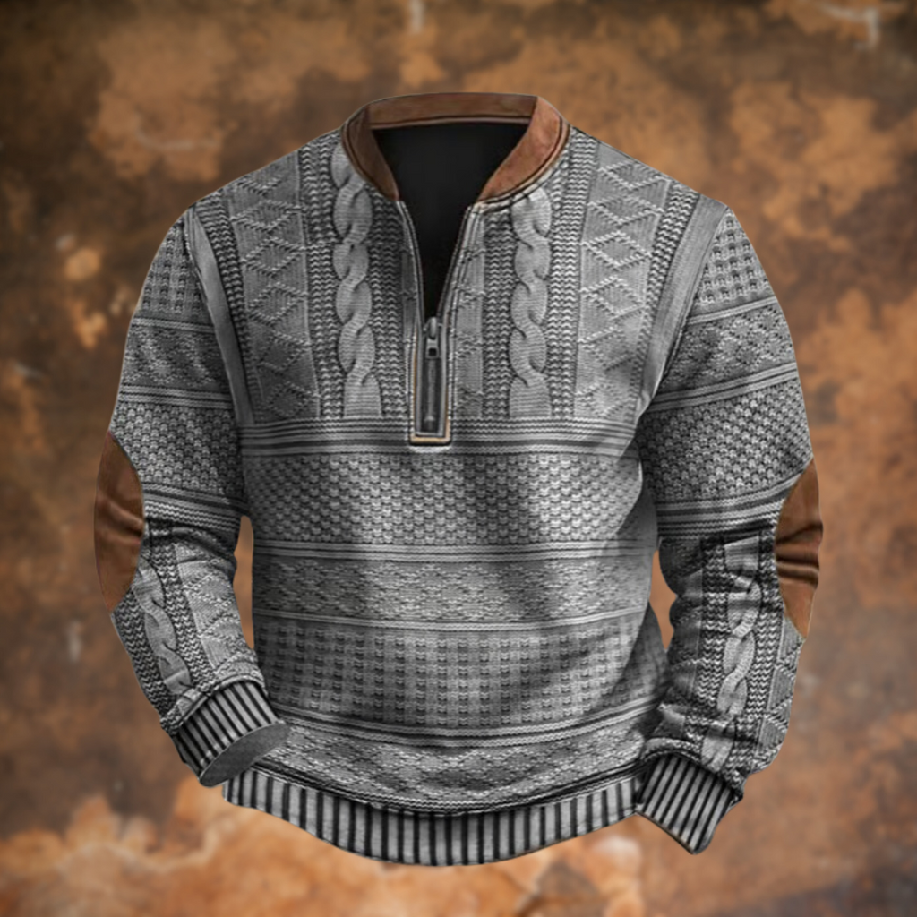 Herre Sweater med Lynlås og Albuelapper, Bomuldsblanding, Casual Strik Trøje — Image 5